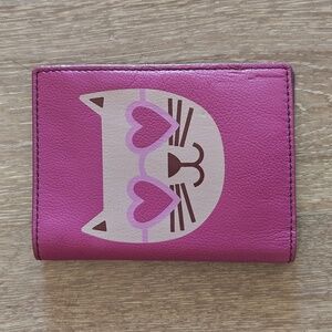 Fossil purple pink leather cat face passport holder